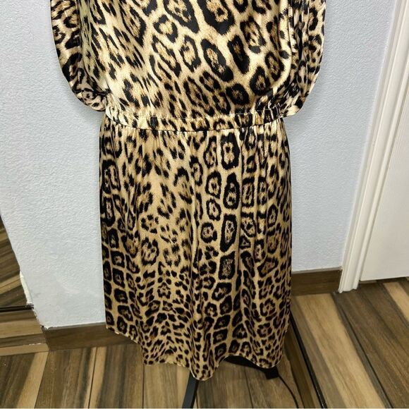 REEM Silk Cape Cowl Neck Cheetah Animal Print Gold/Black Medium Dress Sz Large - Picture 7 of 11